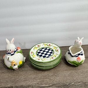 Vintage Mercuries Easter Bunny Springtime Tea Plates Creamer / Sugar 1990s